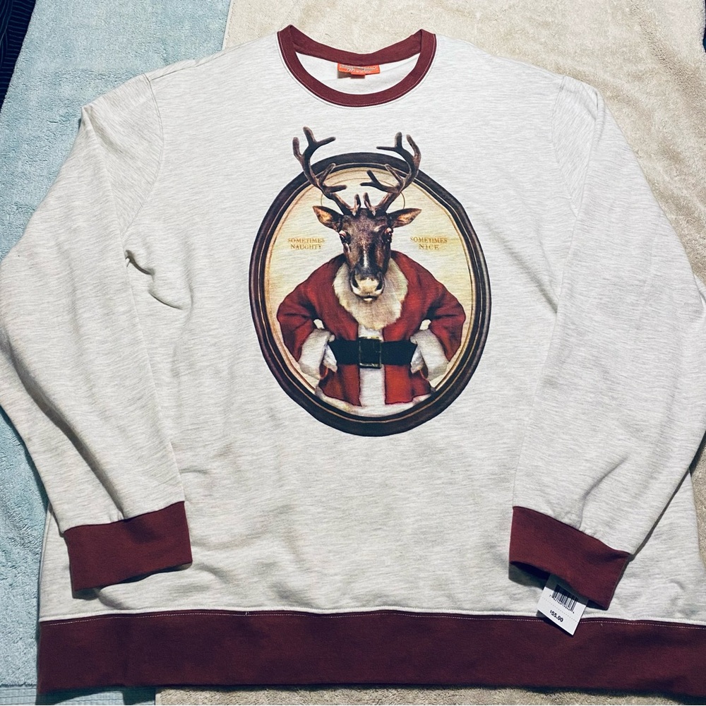 Holiday Christmas Ugly Sweater Deer Naughty Nice size 2XL Big Fleece Sweatshirt